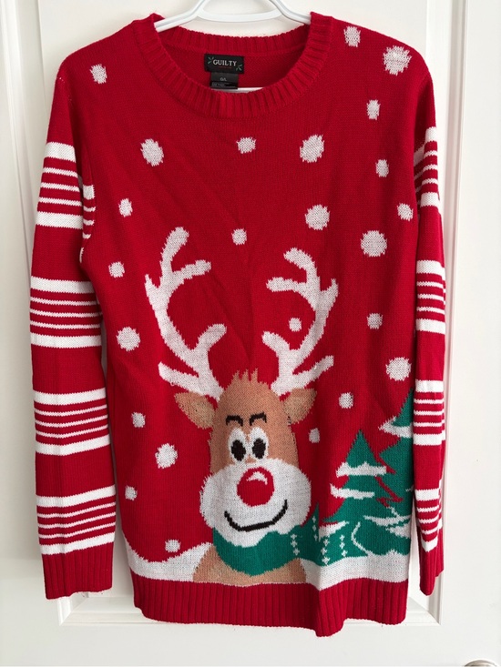 Guilty Knitware Sweaters - Guilt Knitware Red Holiday Reindeer Sweater - Women
